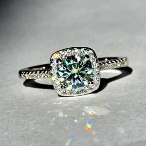Unique Turquoise Diamond Moissanite Ring | Unique 925 Silver Cushion Cut Ring